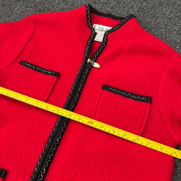Vintage 100% Boil Wool Oversized HolidayJacket with Black Trim and Bead Details - Picture 5 of 7